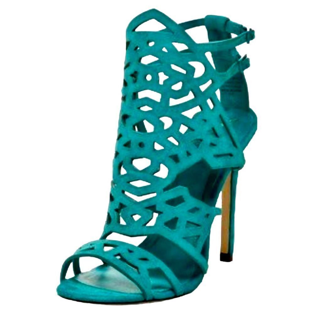 Brian Atwood Turquoise Laser-Cut Suede Stiletto Heels – Pure Elegance & Luxury - Picture 3 of 17